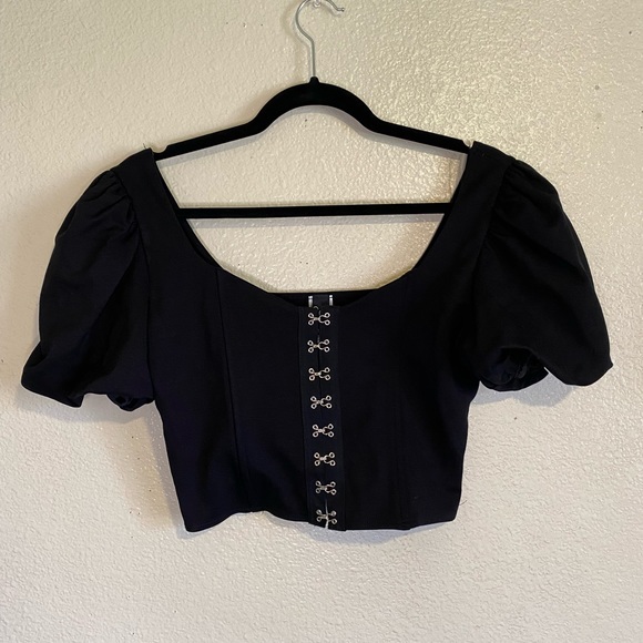 NWT Windsor Black Up a Notch Hook and Eye Corset Cropped Top size large 🖤 - Picture 2 of 14